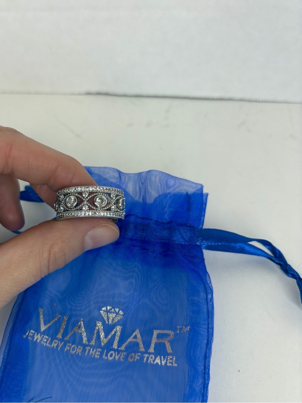 Silver-Tone Crystal Crown Band Ring